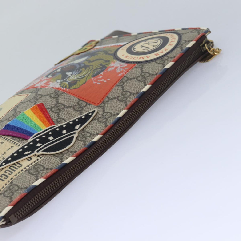 GUCCI GG Supreme Clutch Bag PVC Leather Beige 473915 80898