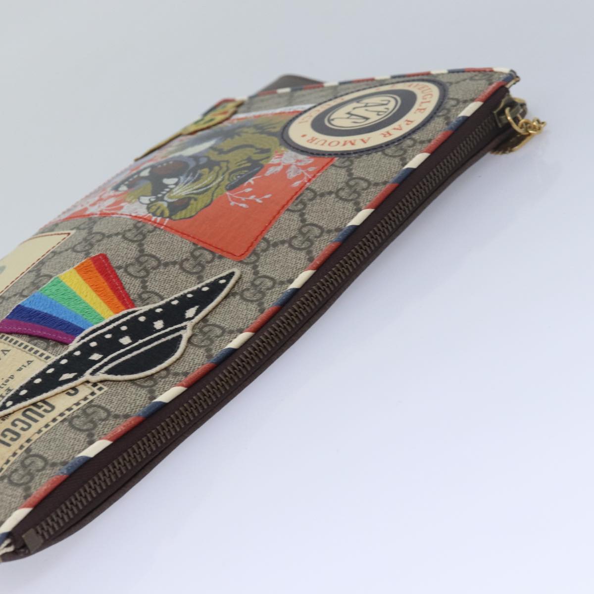 GUCCI GG Supreme Clutch Bag PVC Leather Beige 473915 80898