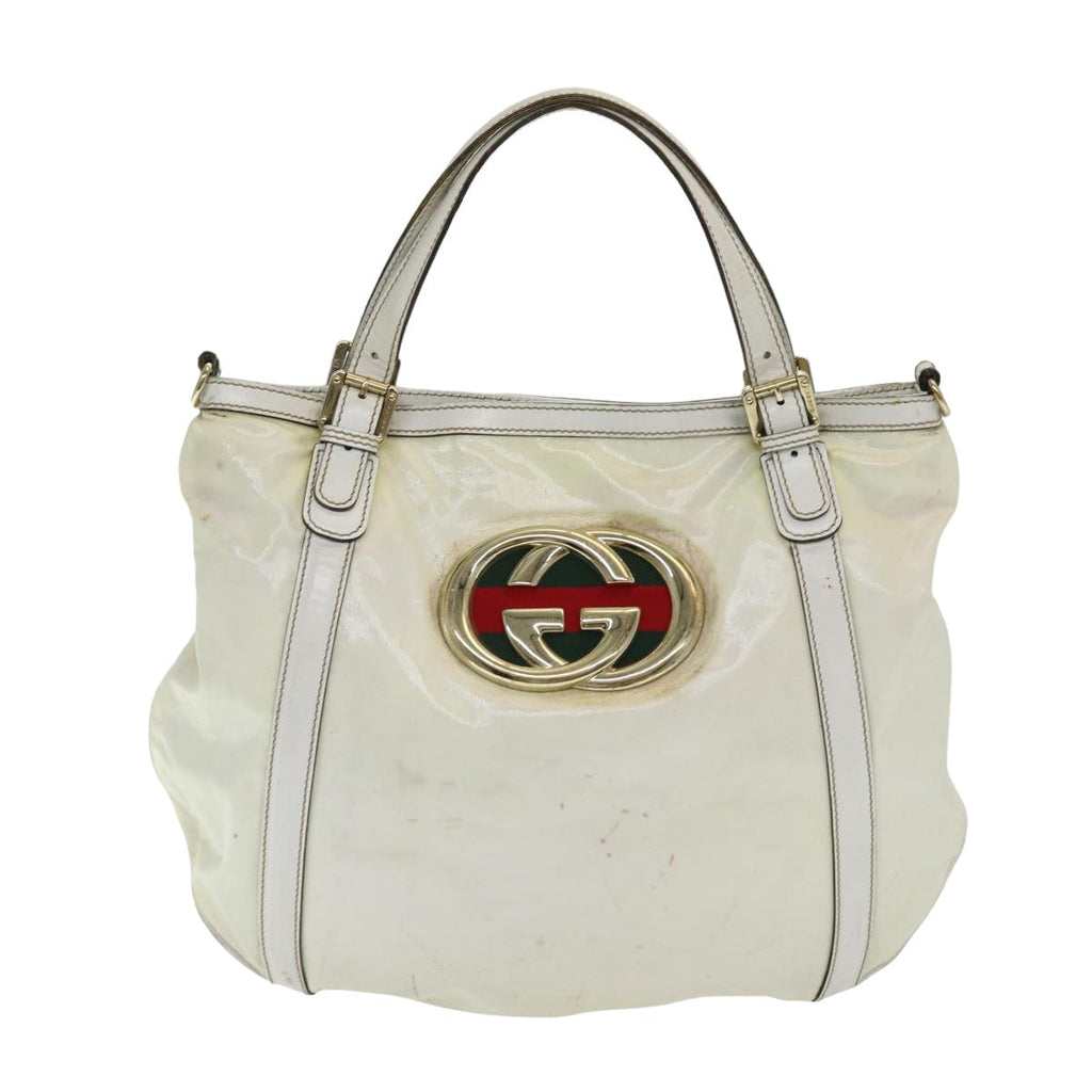 GUCCI Interlocking Web Sherry Bag Coated Canvas 2way White 162886 80900
