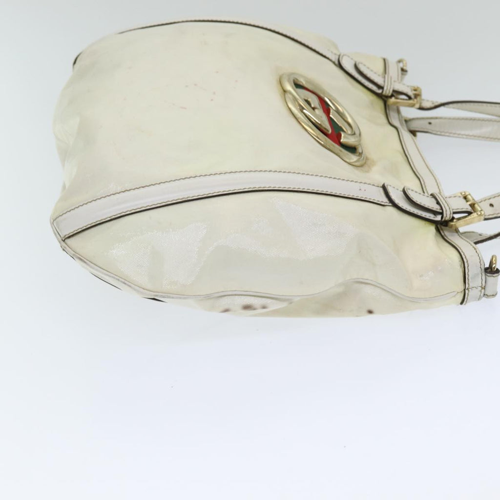 GUCCI Interlocking Web Sherry Bag Coated Canvas 2way White 162886 80900