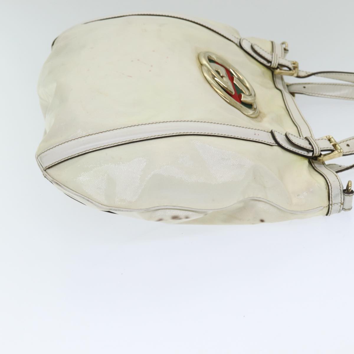 GUCCI Interlocking Web Sherry Bag Coated Canvas 2way White 162886 80900