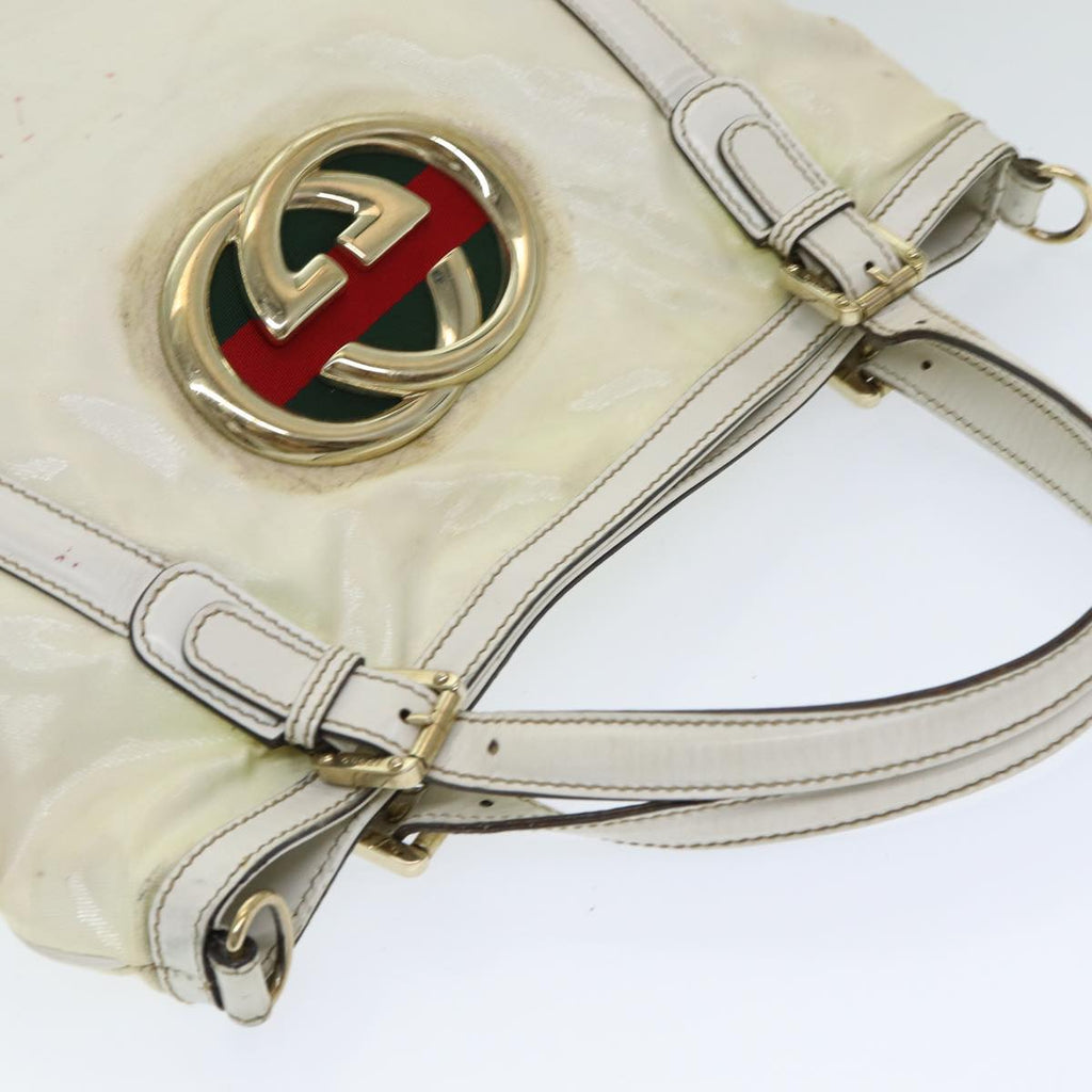 GUCCI Interlocking Web Sherry Bag Coated Canvas 2way White 162886 80900