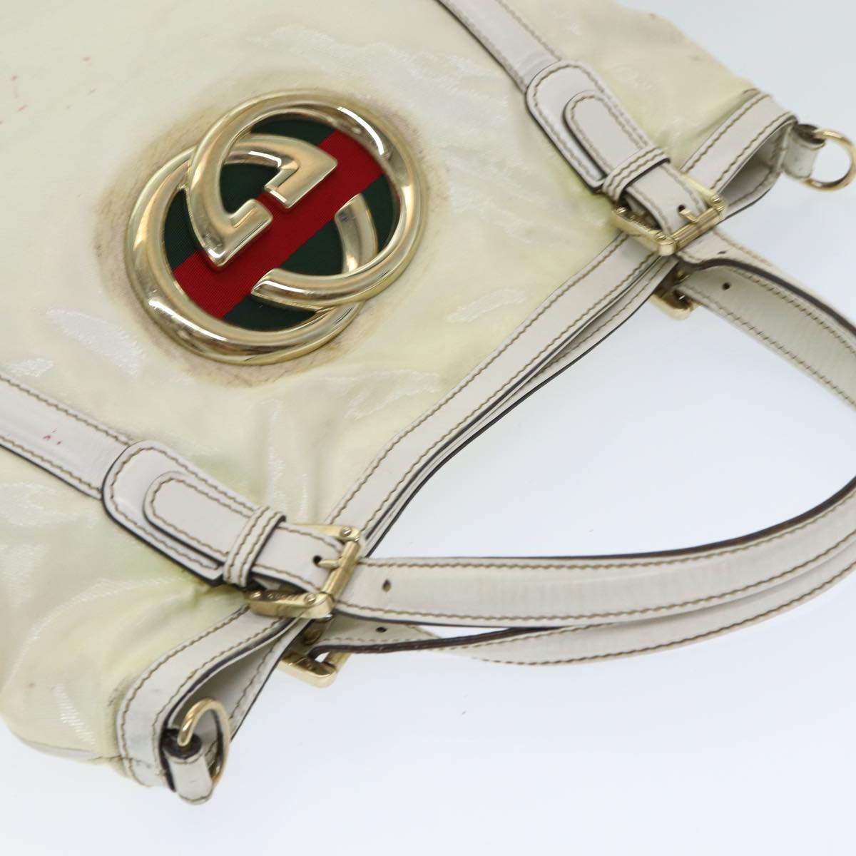 GUCCI Interlocking Web Sherry Bag Coated Canvas 2way White 162886 80900