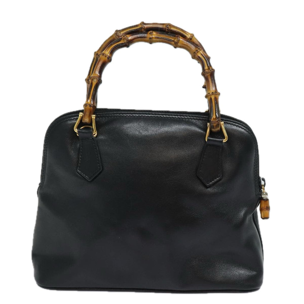 GUCCI Bamboo Hand Bag Leather Black 80943
