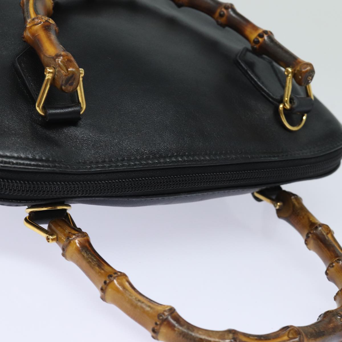 GUCCI Bamboo Hand Bag Leather Black 80943