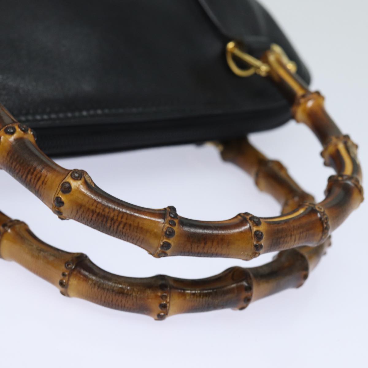 GUCCI Bamboo Hand Bag Leather Black 80943