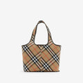 BEIGE CHECK PATTERN SMALL TOTE BAG