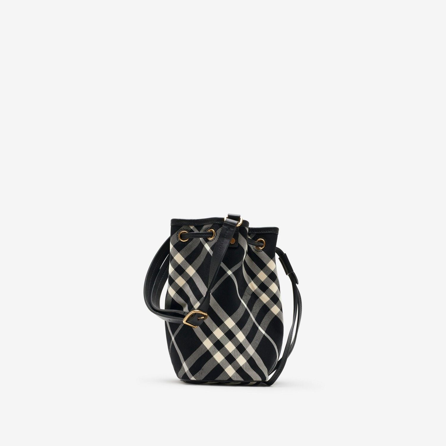 BLACK CHECK CLUTCH SHOULDER BAG WITH DRAWSTRING