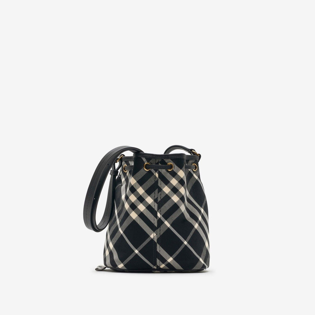 BLACK CHECK CLUTCH SHOULDER BAG WITH DRAWSTRING