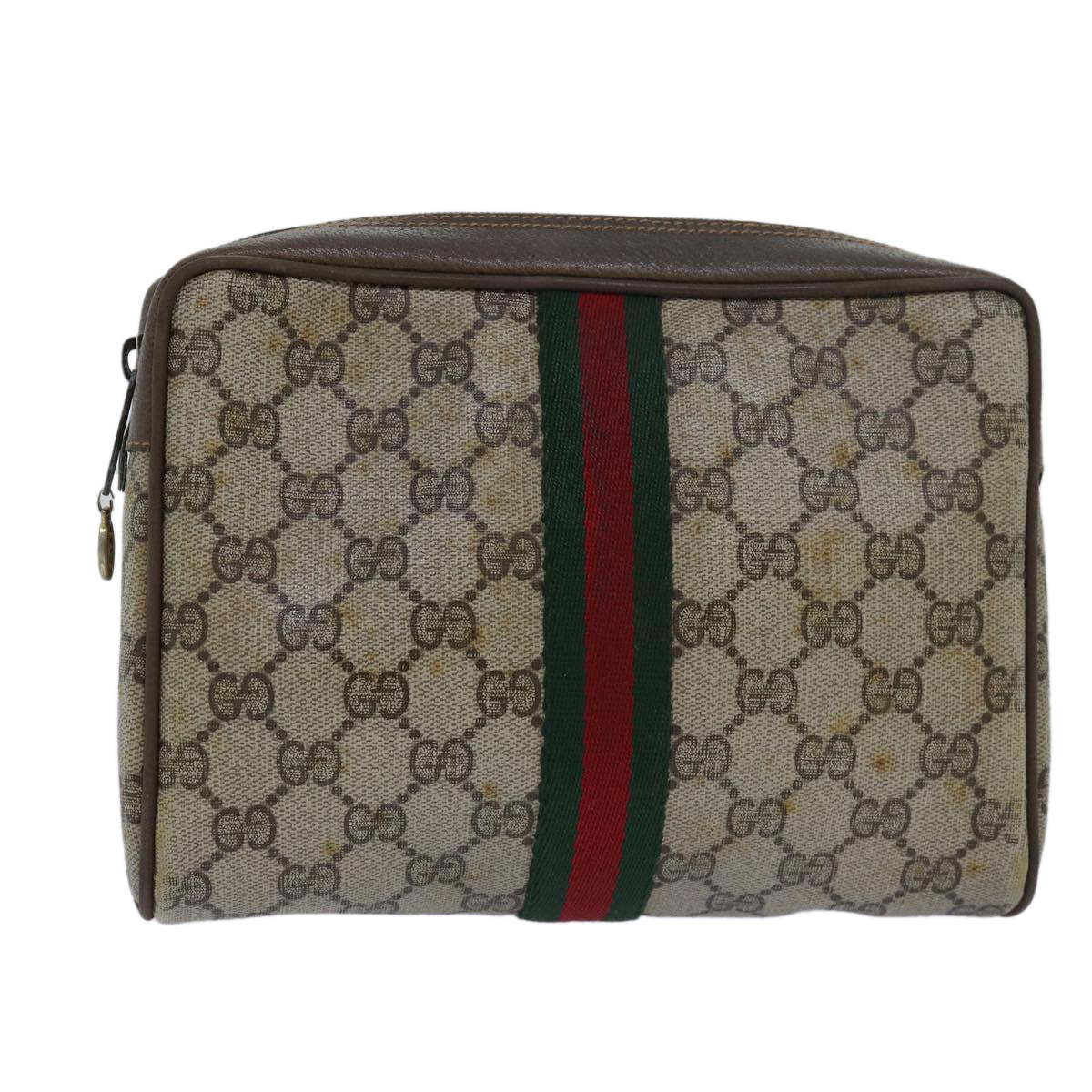 GUCCI GG Supreme Web Sherry Line Clutch Bag PVC Beige Red 89 01 012 80952