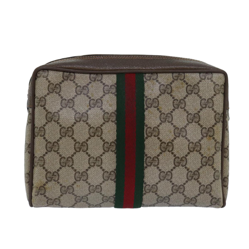 GUCCI GG Supreme Web Sherry Line Clutch Bag PVC Beige Red 89 01 012 80952