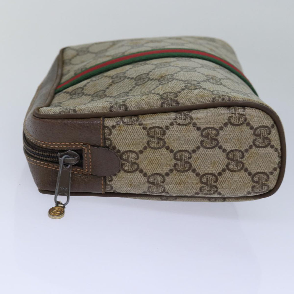 GUCCI GG Supreme Web Sherry Line Clutch Bag PVC Beige Red 89 01 012 80952