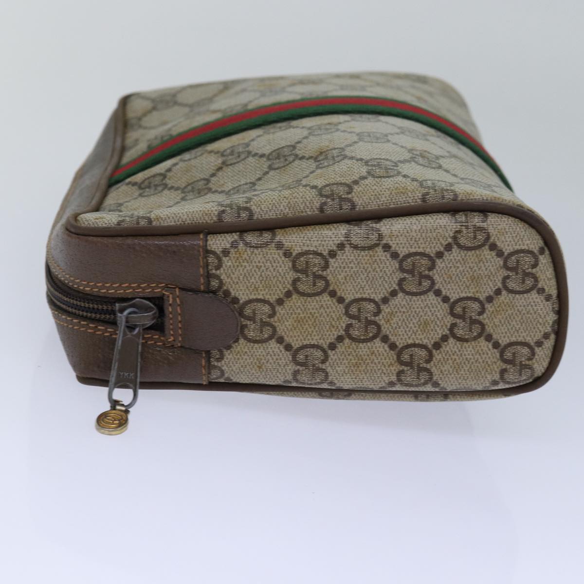 GUCCI GG Supreme Web Sherry Line Clutch Bag PVC Beige Red 89 01 012 80952