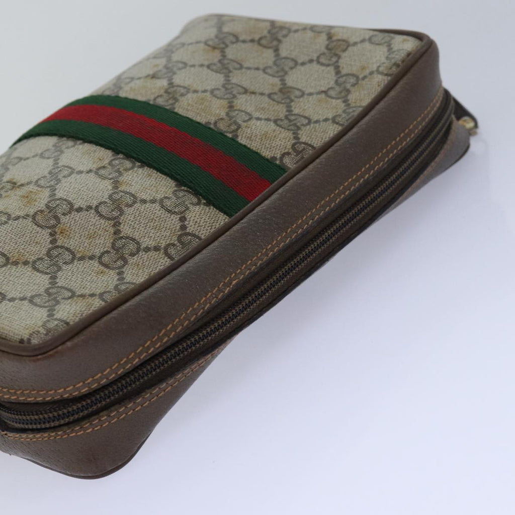 GUCCI GG Supreme Web Sherry Line Clutch Bag PVC Beige Red 89 01 012 80952