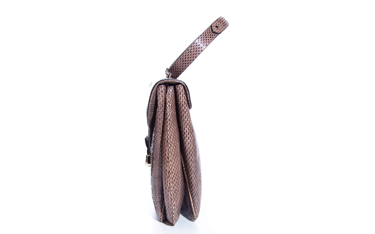 Valentino Taupe Snakeskin Flap Handbag
