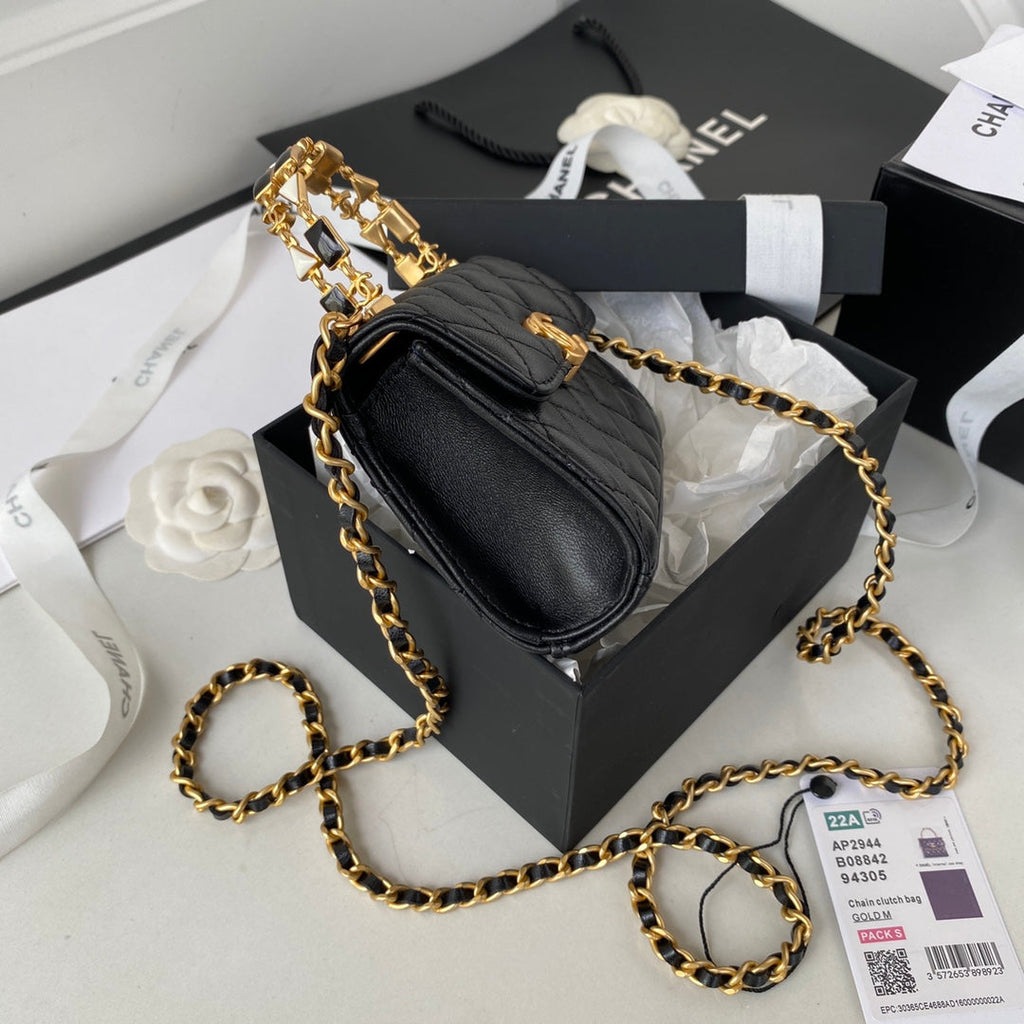 CHL Clutch With Chain Gold Hardware Black For Women, Women’s Handbags, Shoulder Bags 5.7in/14.5cm AP2945