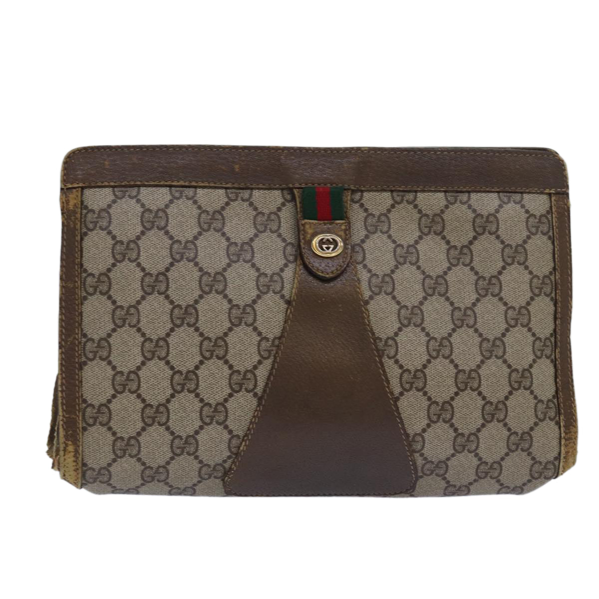 GUCCI GG Supreme Web Sherry Line Clutch Bag PVC Beige Red 89 01 033 81004
