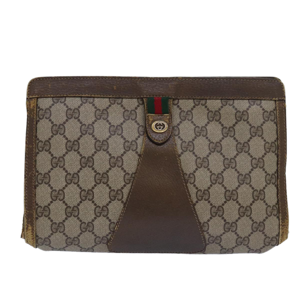 GUCCI GG Supreme Web Sherry Line Clutch Bag PVC Beige Red 89 01 033 81004