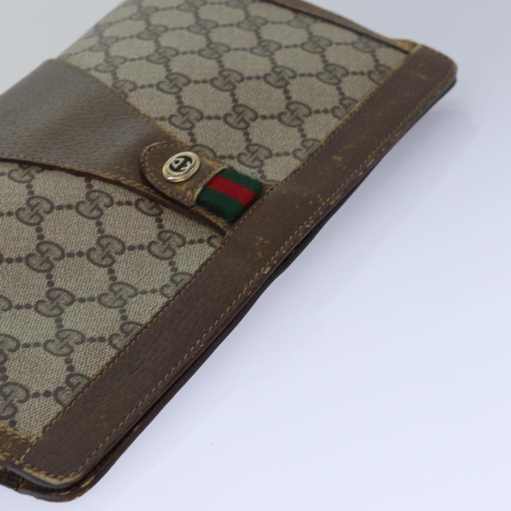 GUCCI GG Supreme Web Sherry Line Clutch Bag PVC Beige Red 89 01 033 81004