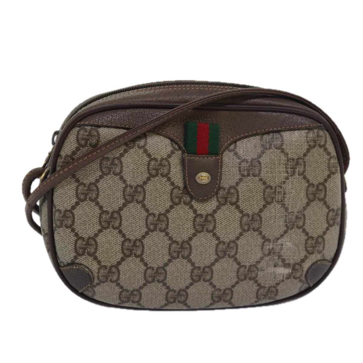 GUCCI GG Supreme Web Sherry Line Shoulder Bag PVC Beige 156 02 066 81008