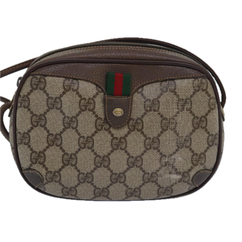 GUCCI GG Supreme Web Sherry Line Shoulder Bag PVC Beige 156 02 066 81008