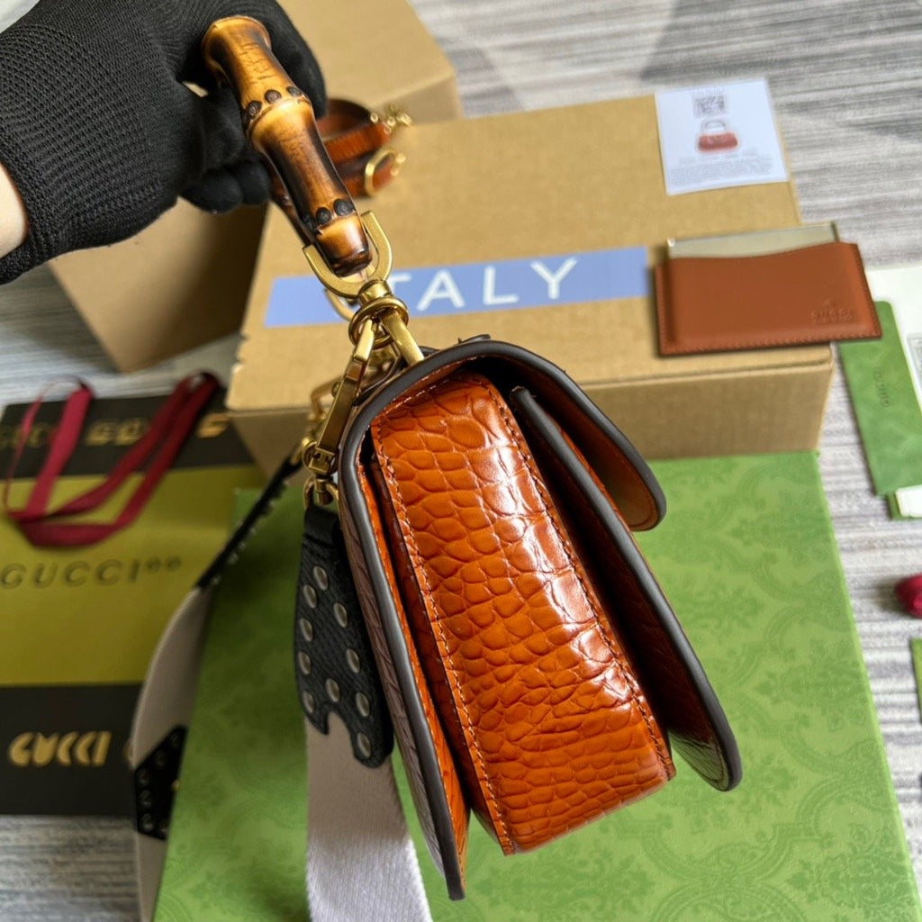 gg Bamboo 1947 Crocodile Top Handle Bag Red For Women, Women’s Bags 10.2in/26cm gg