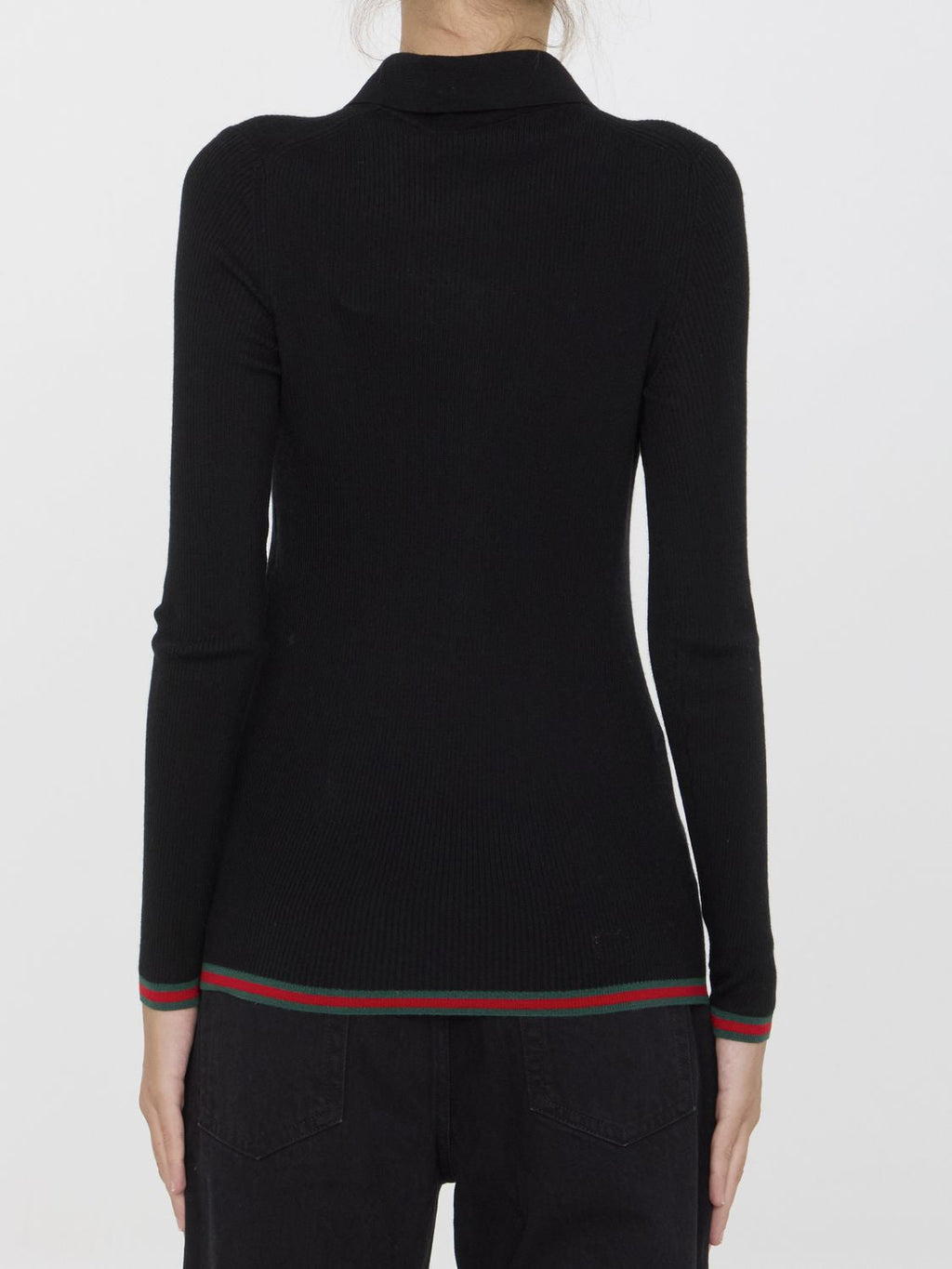 GUCCI Ribbed Cashmere and Silk Jumper with Polo Collar - Tight Fit