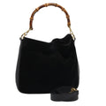 GUCCI Bamboo Hand Bag Suede 2way Black 81045