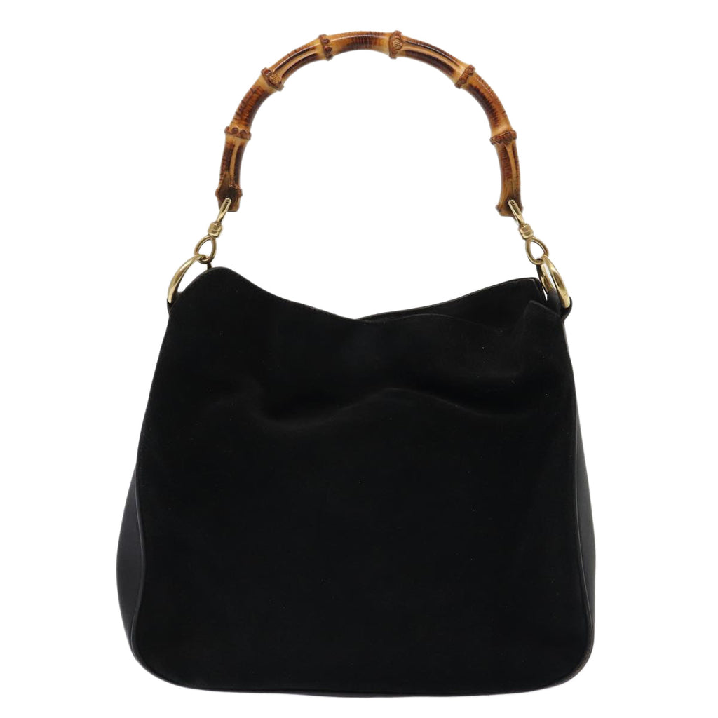 GUCCI Bamboo Hand Bag Suede 2way Black 81045