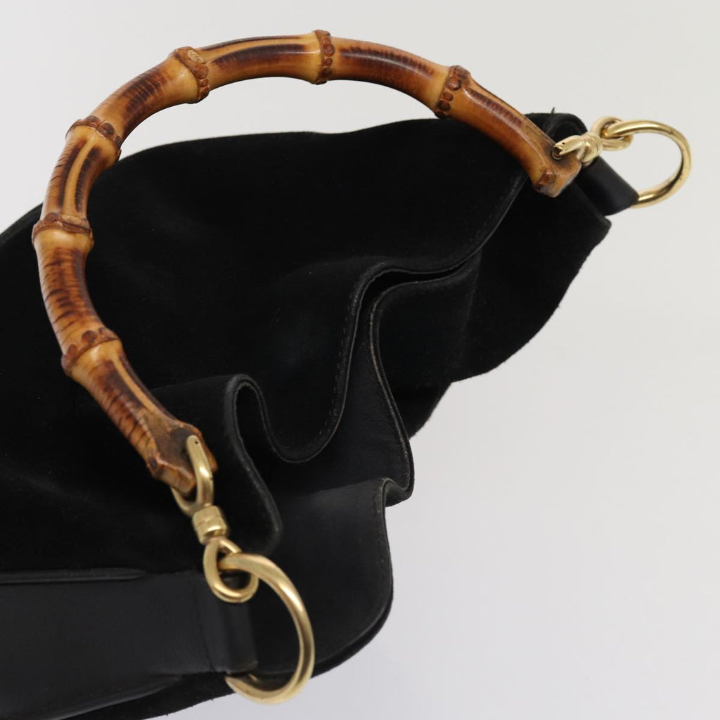 GUCCI Bamboo Hand Bag Suede 2way Black 81045