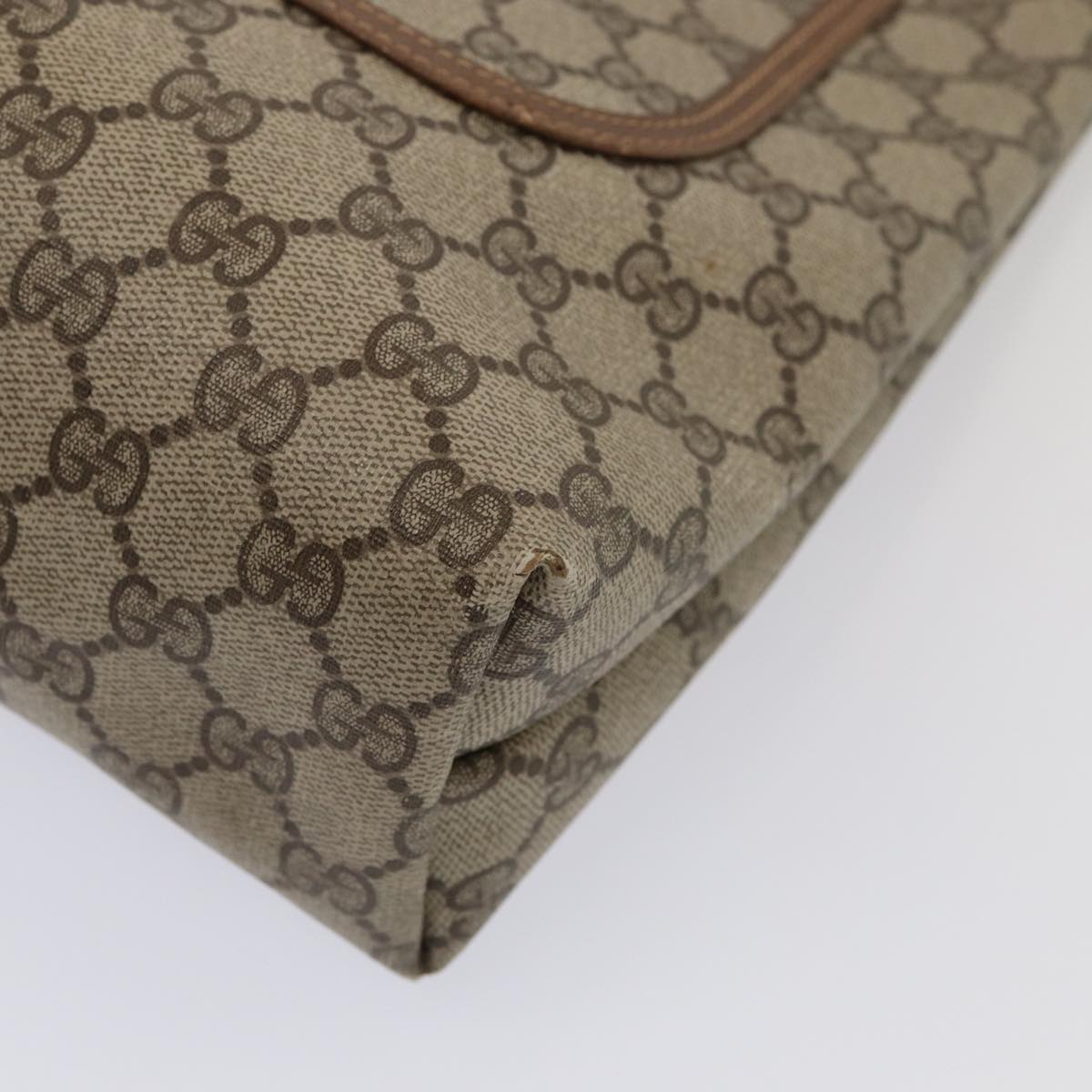 GUCCI GG Supreme Web Sherry Line Tote Bag PVC Leather Beige Red Green 81047