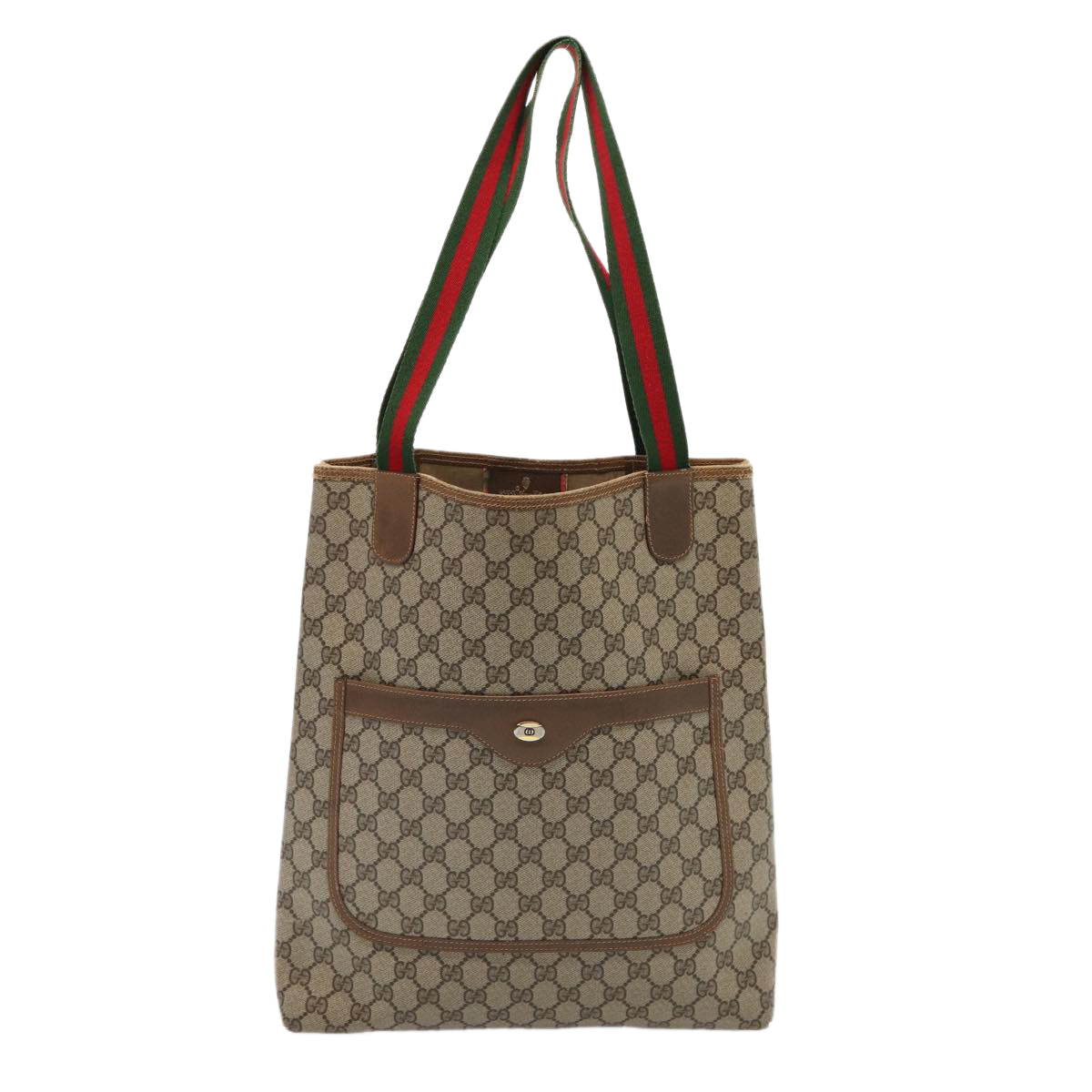 GUCCI GG Supreme Web Sherry Line Tote Bag PVC Leather Beige Red Green 81047