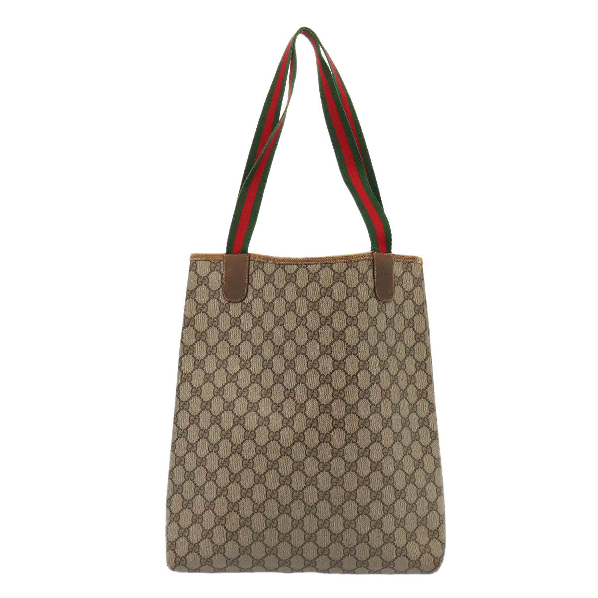 GUCCI GG Supreme Web Sherry Line Tote Bag PVC Leather Beige Red Green 81047