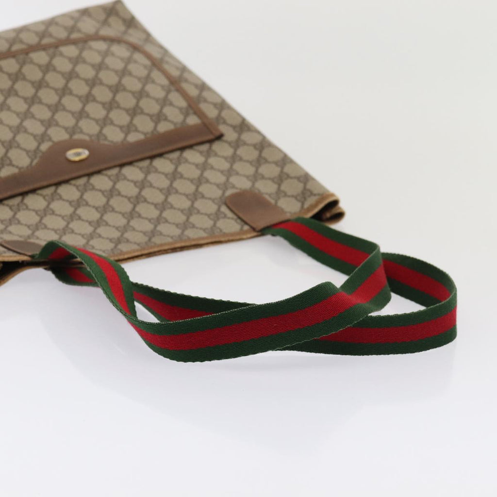 GUCCI GG Supreme Web Sherry Line Tote Bag PVC Leather Beige Red Green 81047