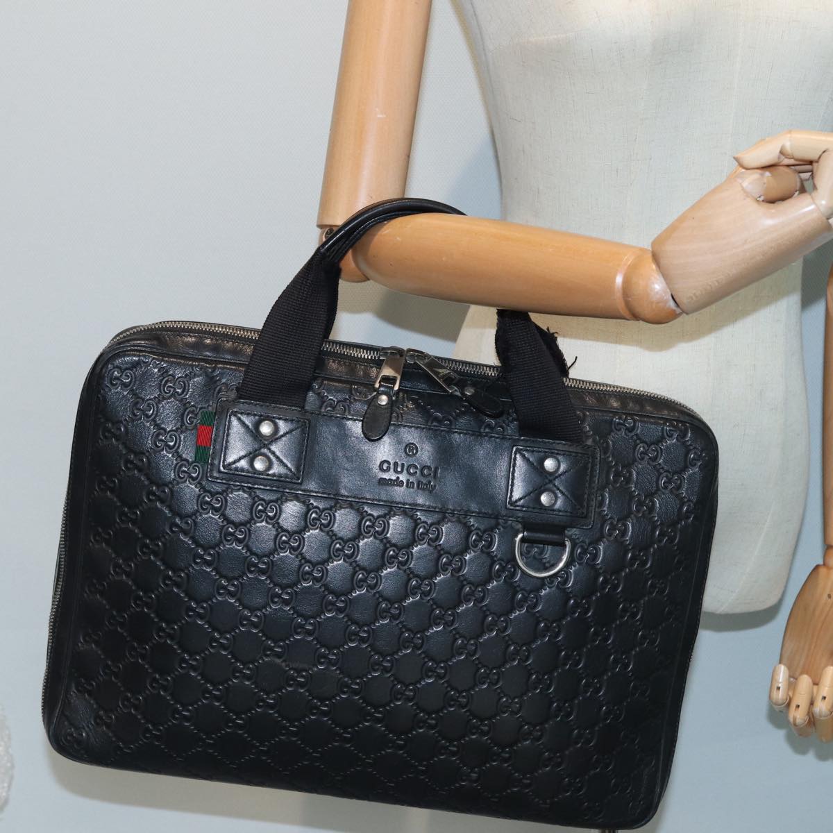 GUCCI GG Canvas Guccissima Hand Bag Black 81048