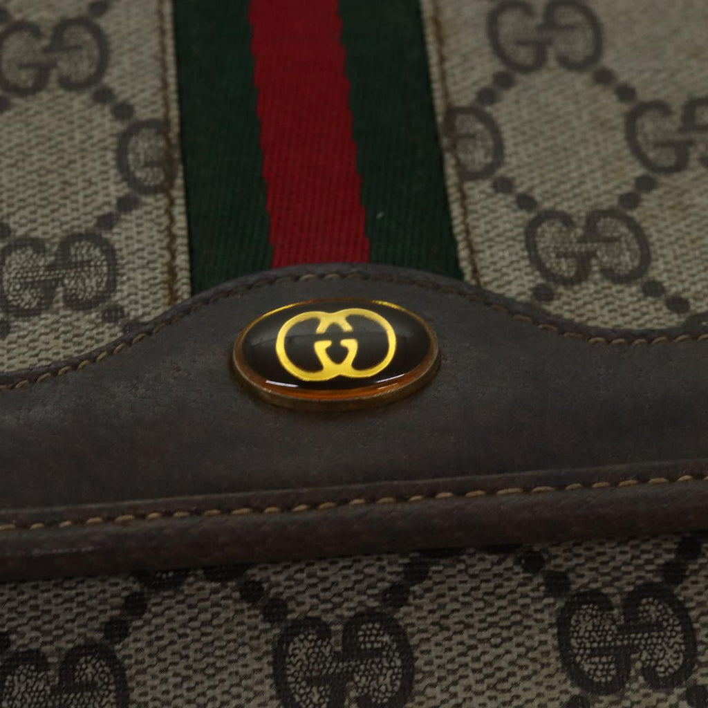GUCCI GG Supreme Web Sherry Line Shoulder Bag PVC Leather Beige Red 81049
