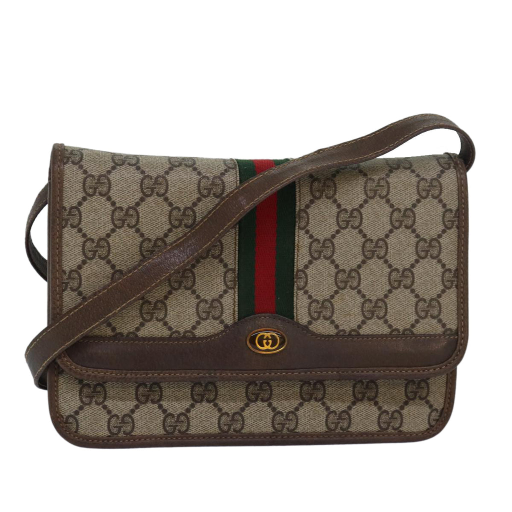 GUCCI GG Supreme Web Sherry Line Shoulder Bag PVC Leather Beige Red 81049