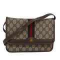 GUCCI GG Supreme Web Sherry Line Shoulder Bag PVC Leather Beige Red 81049