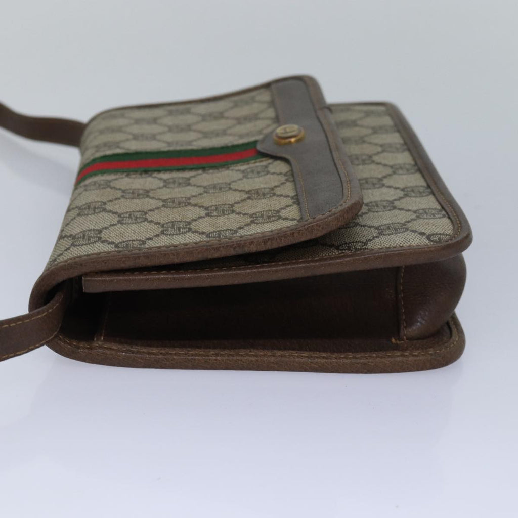GUCCI GG Supreme Web Sherry Line Shoulder Bag PVC Leather Beige Red 81049