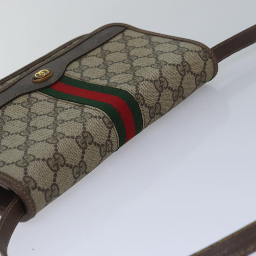 GUCCI GG Supreme Web Sherry Line Shoulder Bag PVC Leather Beige Red 81049