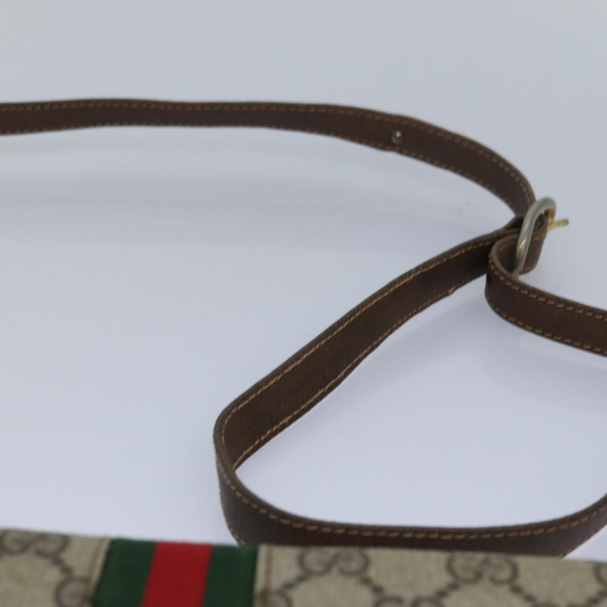 GUCCI GG Supreme Web Sherry Line Shoulder Bag PVC Leather Beige Red 81049