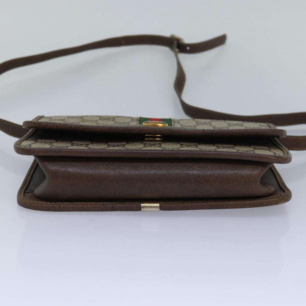 GUCCI GG Supreme Web Sherry Line Shoulder Bag PVC Leather Beige Red 81049