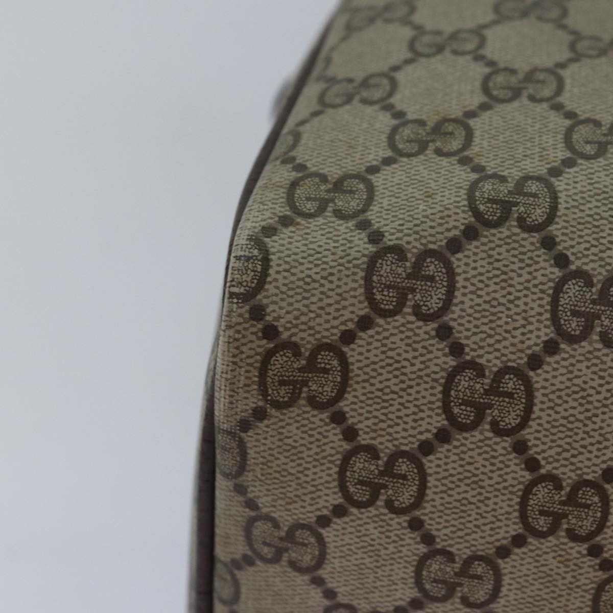 GUCCI GG Supreme Web Sherry Line Boston Bag PVC Leather Beige 81054