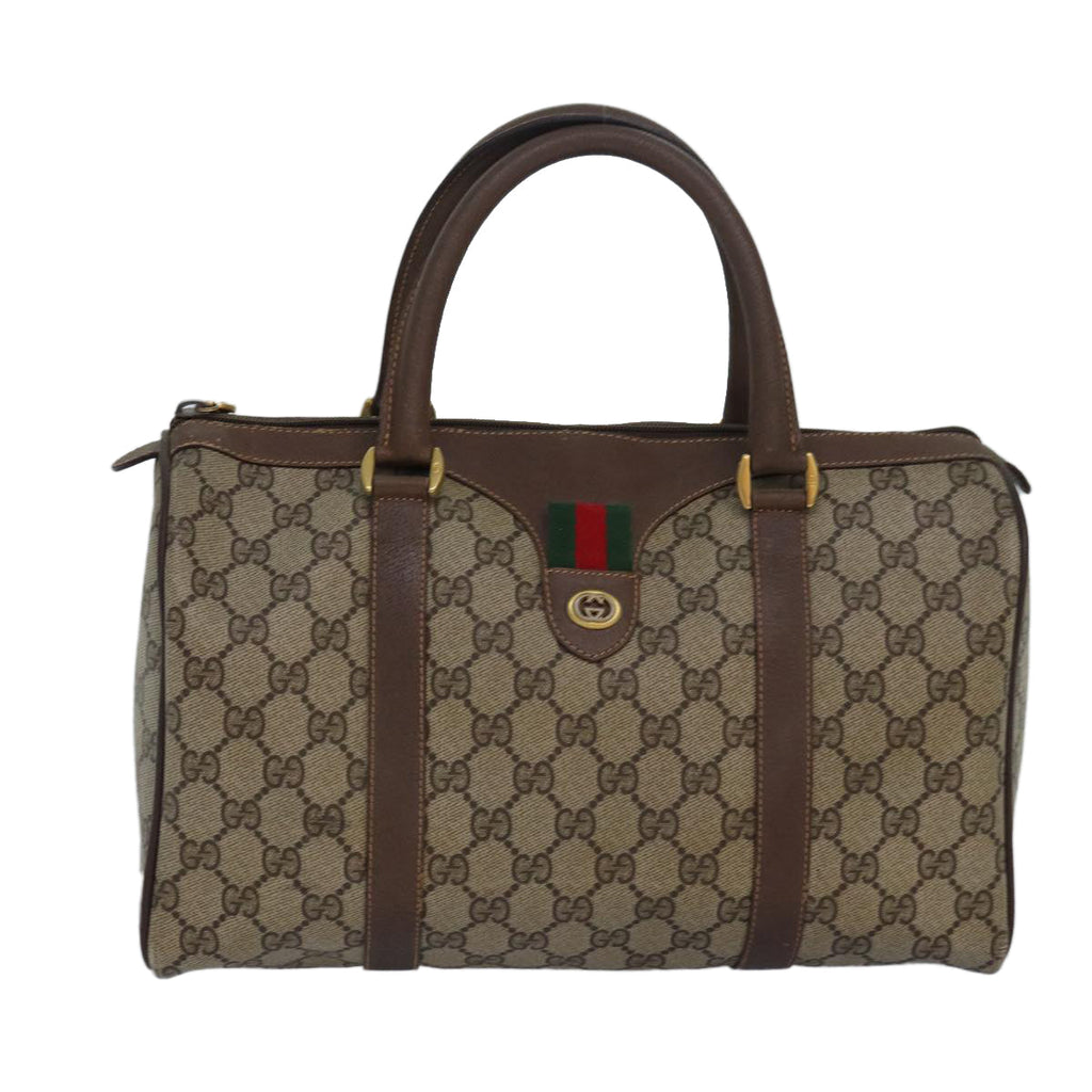 GUCCI GG Supreme Web Sherry Line Boston Bag PVC Leather Beige 81054