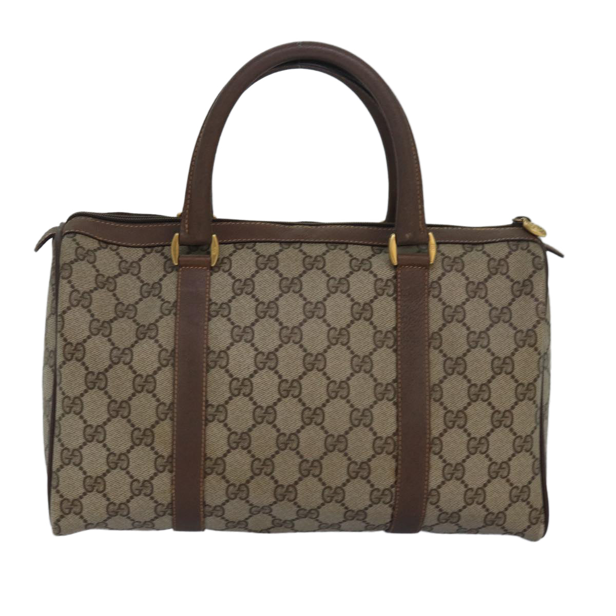 GUCCI GG Supreme Web Sherry Line Boston Bag PVC Leather Beige 81054