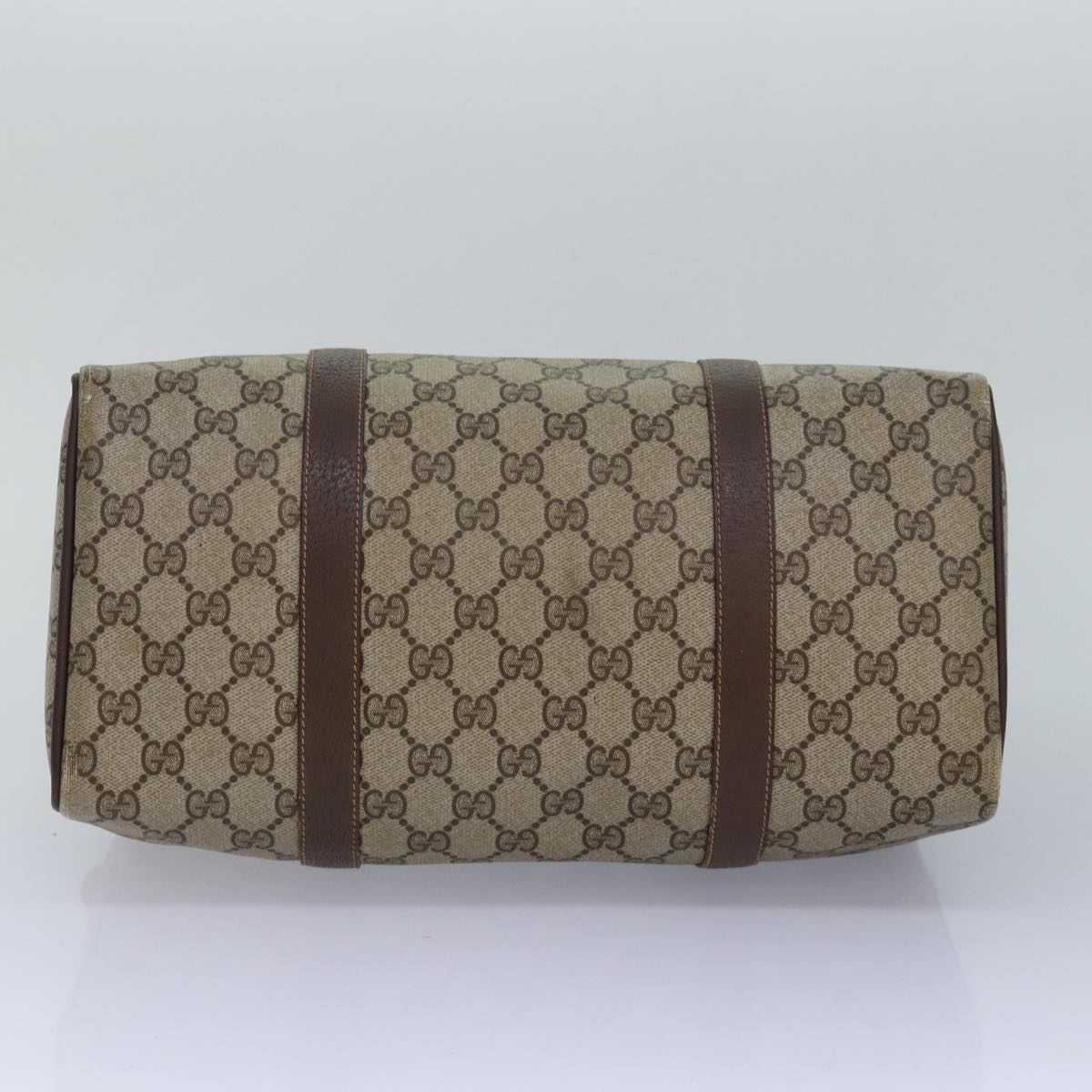 GUCCI GG Supreme Web Sherry Line Boston Bag PVC Leather Beige 81054