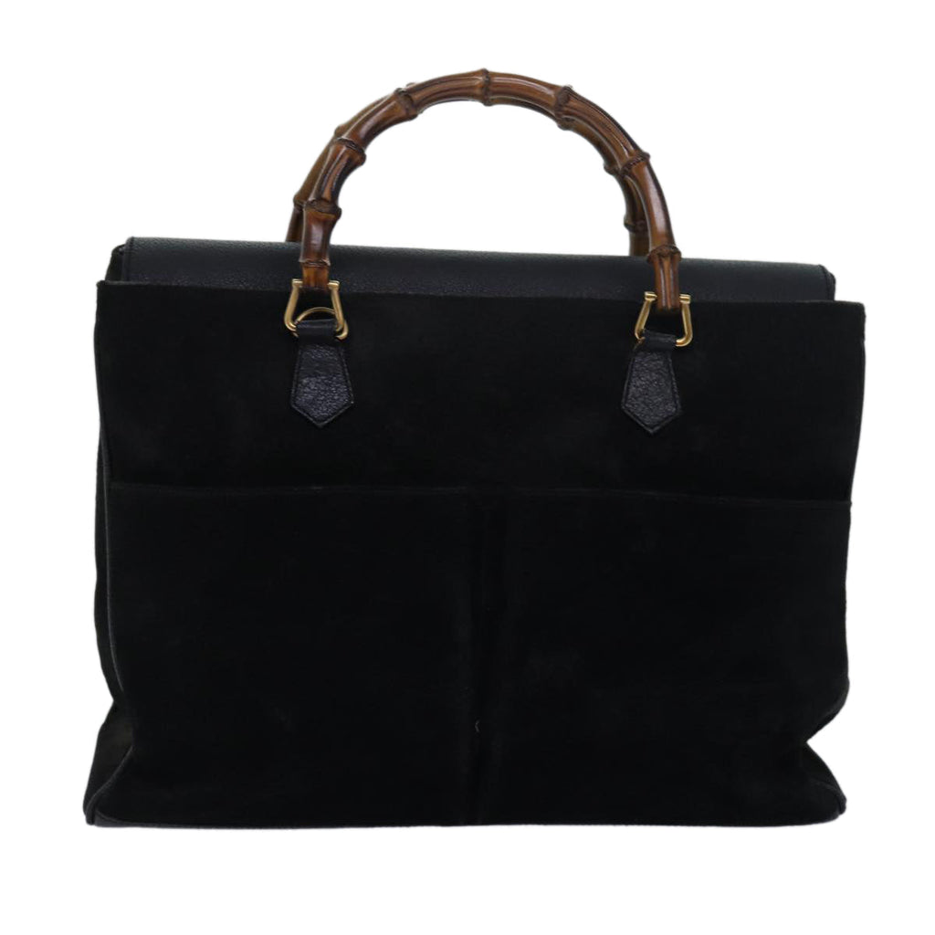 GUCCI Bamboo Tote Bag Suede Leather Black 81106