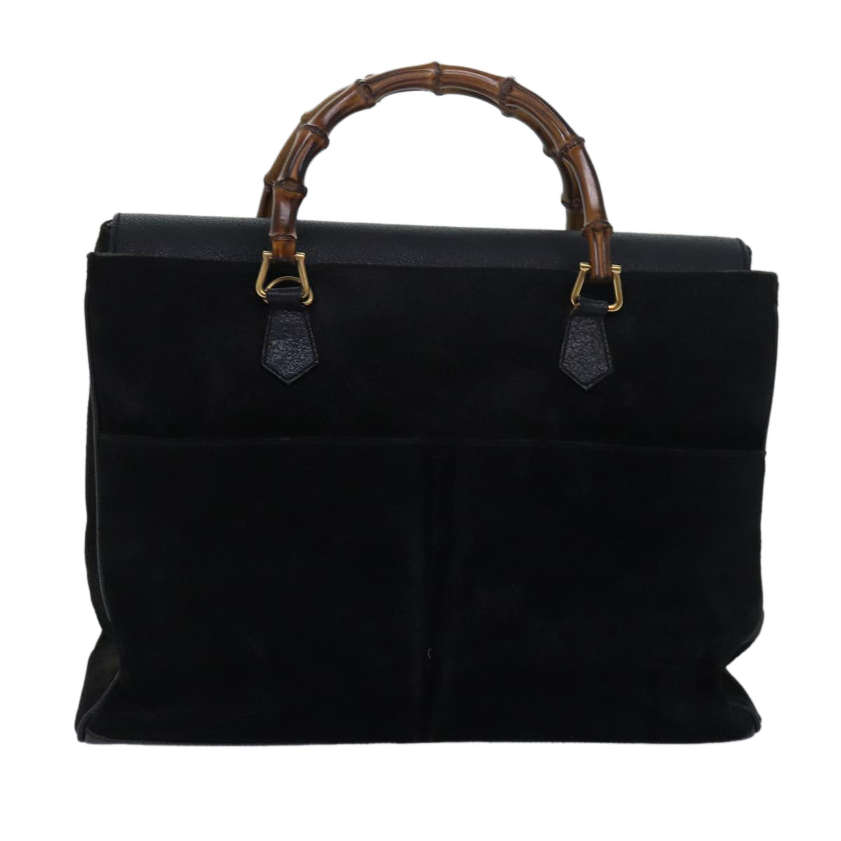GUCCI Bamboo Tote Bag Suede Leather Black 81106