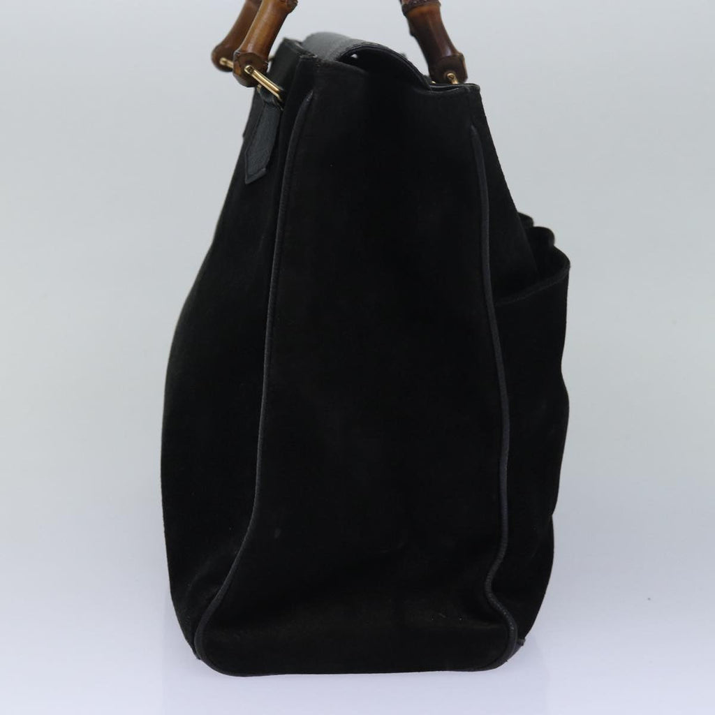 GUCCI Bamboo Tote Bag Suede Leather Black 81106