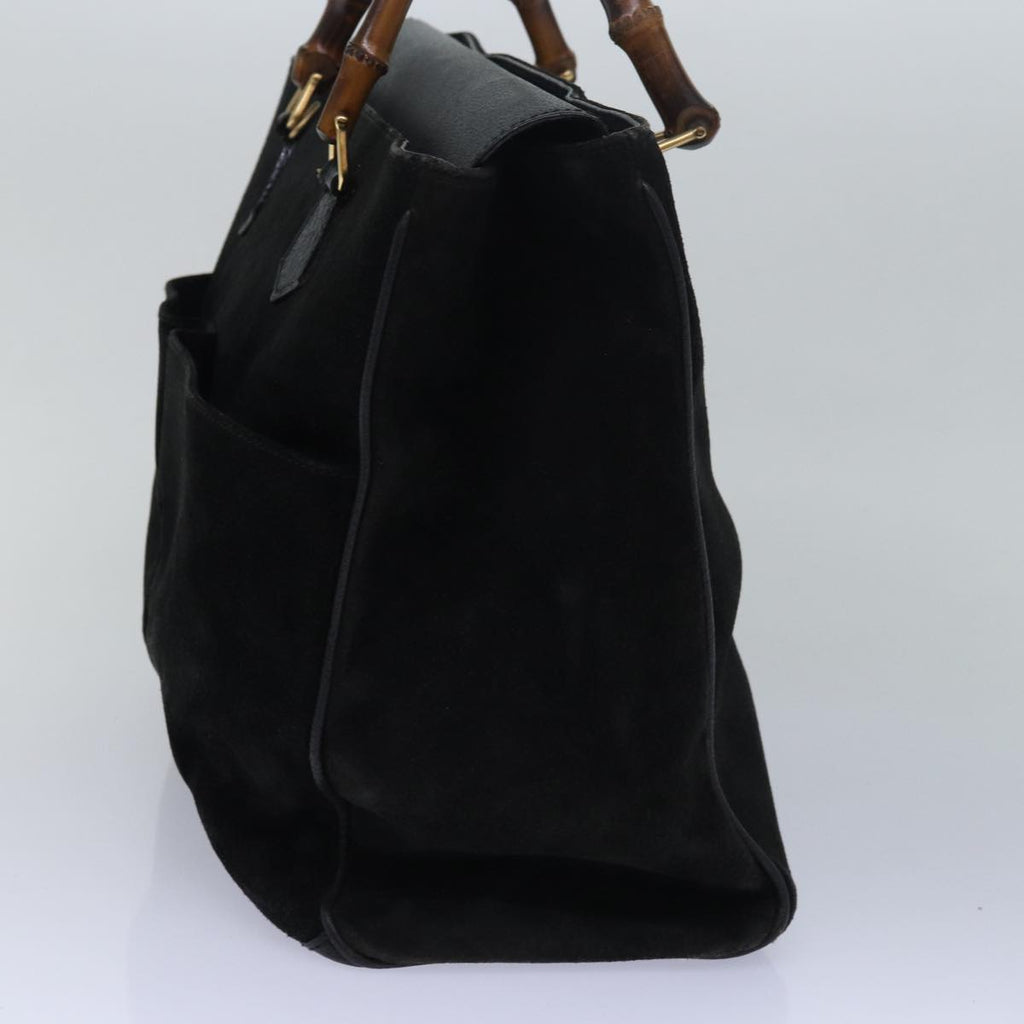 GUCCI Bamboo Tote Bag Suede Leather Black 81106